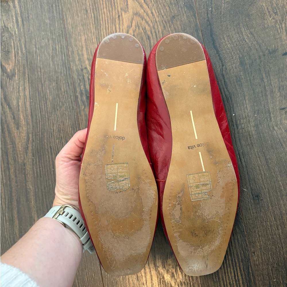 Dolce Vita Red Leather Flats - Picture 2 of 4